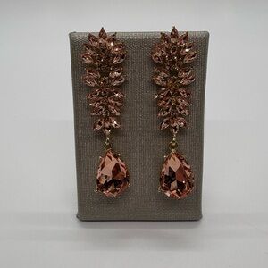 Peach Teardrop Crystal Rhinestone Drop Dangle Gold Tone Bridal Prom Earrings